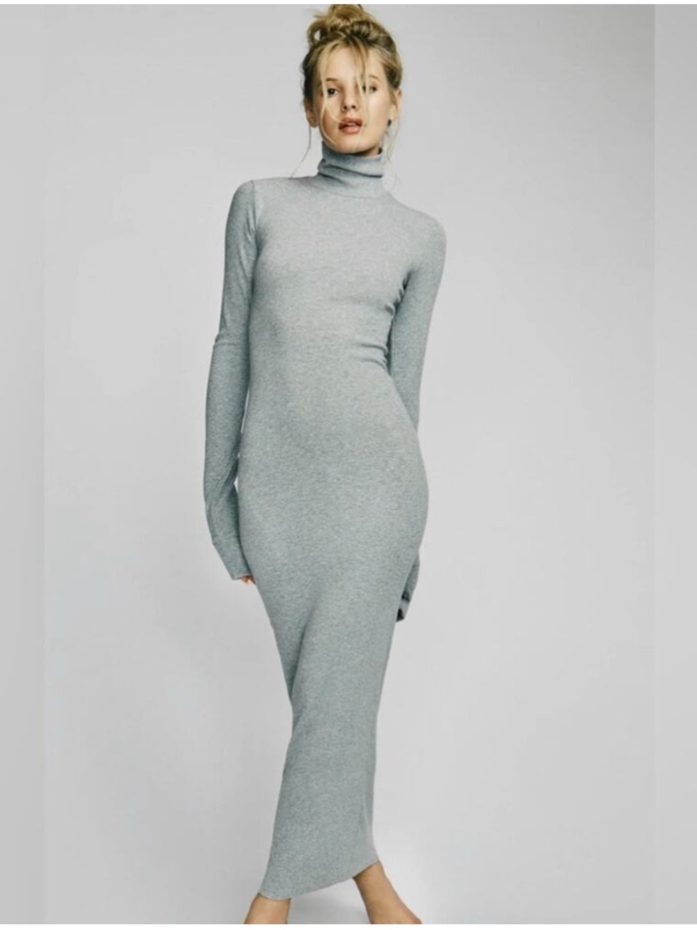 ETERNE Turtleneck Long Sleeve Knit Dress in Heather Gray